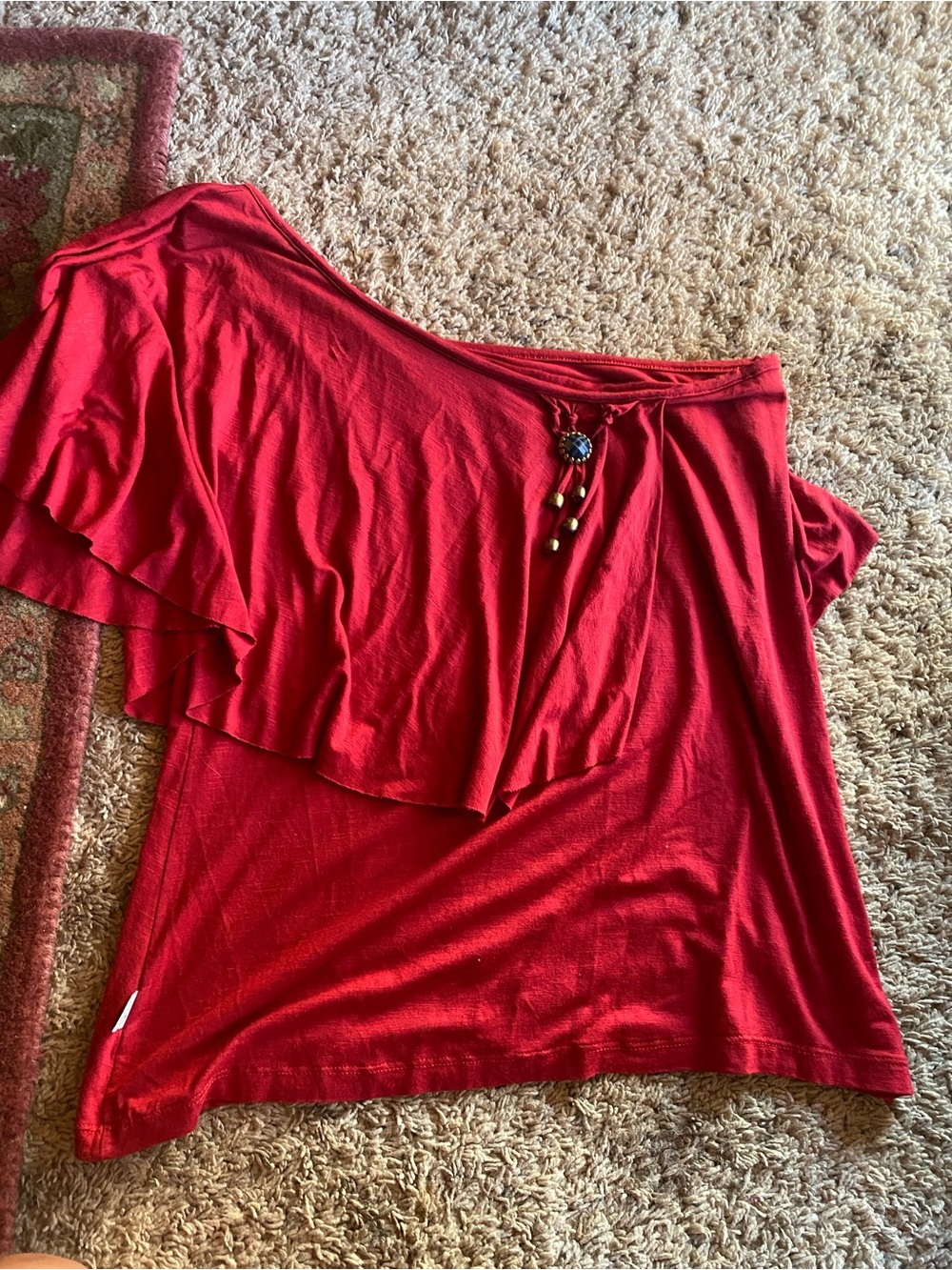 Red Off-Shoulder Ruffle Women's Top
